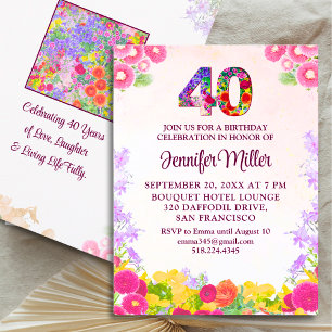 Floral 40th Birthday - Elegant Pastel 40 Years Invitation