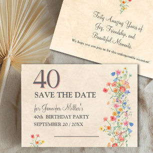 Floral 40th Birthday - Elegant Wildflower 40 Years Save The Date