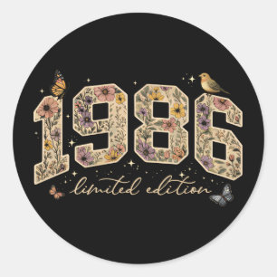 Floral 40th Birthday Limited Edition 1986 Classic Round Sticker
