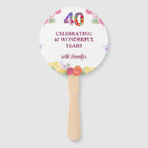 Floral 40th Birthday Party - Elegant 40 Years Hand Fan