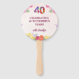 Floral 40th Birthday Party -  Elegant Pastel 40 Hand Fan