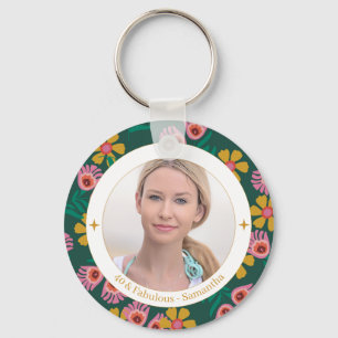 Floral 40th birthday photo elegant feminine keychain
