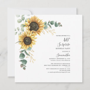 Floral 40th Surprise Birthday Sunflower Eucalyptus Invitation