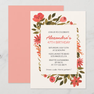 Floral 47th birthday invitations Boho Elegant