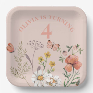 Floral 4th Birthday Party  Paper Plate