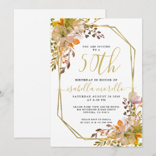 Floral 50e Anniversaire Gold Frame Invitation