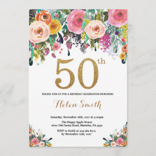 Floral 50e anniversaire Invitation Parties scintil