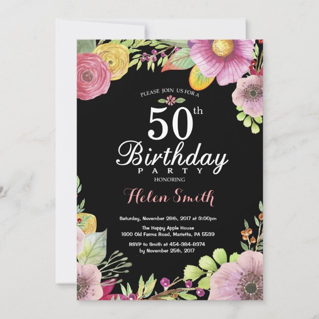 Floral 50e anniversaire Invitation pour les femmes (Devant)