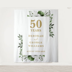 Floral 50th Anniversary Photo Booth Backdrop Tapestry