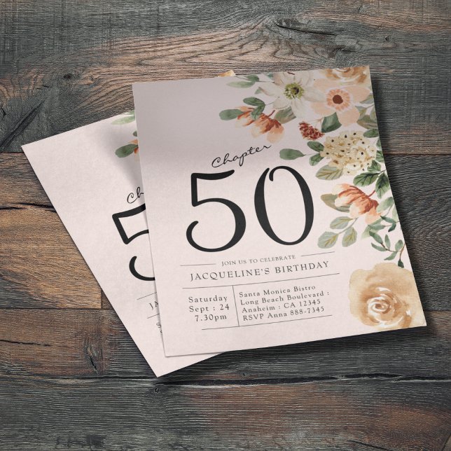 Floral 50th Birthday Budget Invitation Flyer (Budget floral 50th birthday invitations. Personalize with your details to make it unique.
 )