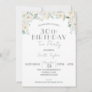 Floral 50th Birthday Celebration, BIrthday Tea Invitation