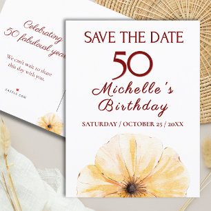 Floral 50th Birthday – Elegant Yellow Bloom Design Announcement Postcard