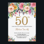 Floral 50th Birthday Invitation Gold Glitter<br><div class="desc">Floral 50th Birthday Invitation for Women. Watercolor Floral Flower. Gold Glitter. Pink,  Yellow,  Orange,  Purple Flower. Adult Birthday. For further customization,  please click the "Customize it" button and use our design tool to modify this template.</div>