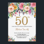Floral 50th Birthday Invitation Gold Glitter<br><div class="desc">Floral 50th Birthday Invitation for Women. Watercolor Floral Flower. Gold Glitter. Pink,  Yellow,  Orange,  Purple Flower. Adult Birthday. For further customization,  please click the "Customize it" button and use our design tool to modify this template.</div>