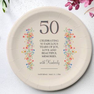 Floral 50th birthday paper plates 50 years flowers
