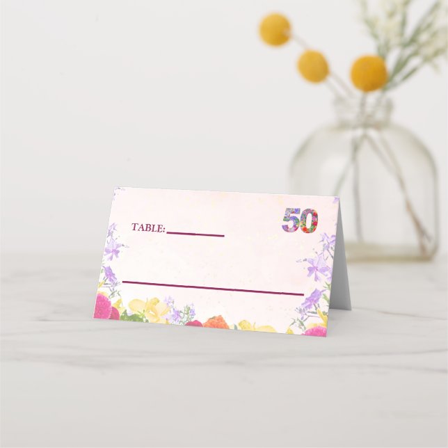 Floral 50th Birthday Party - Elegant Pastel 50 Place Card (Front)