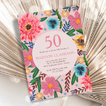 Floral 50th Birthday Party Garden Invitation<br><div class="desc">Celebrate a special milestone with this elegant floral 50th birthday party invitation featuring vibrant hand-painted flowers and a soft, modern layout. The colorful botanical design creates a cheerful and stylish look, perfect for a garden party, spring or summer birthday celebration. Ideal for women’s milestone birthdays and outdoor gatherings, this invitation...</div>