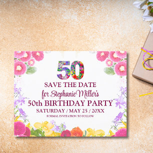  Floral 50th birthday save the date 50 elegant  Postcard