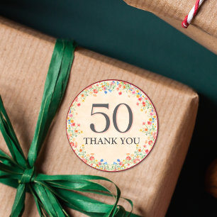 Floral 50th Birthday Thanks 50 Years Party Flowers Classic Round Sticker