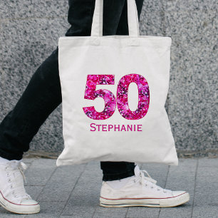 Floral 50th birthday tote bag modern personalized