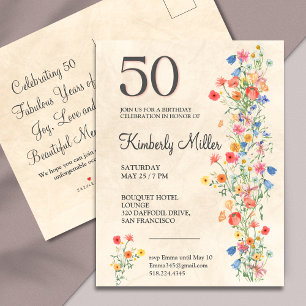 Floral 50th invitation flowers 50 years wildflower