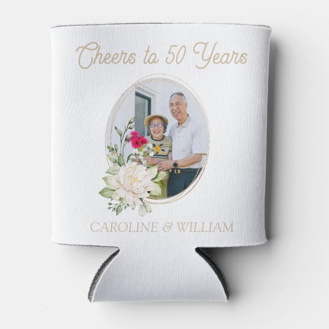 Floral 50th Wedding Anniversary Favour Can Cooler (Front)