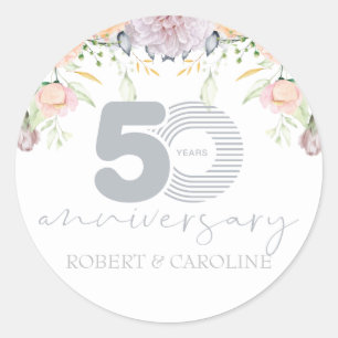 Floral 50th Wedding Anniversary Personalized Classic Round Sticker