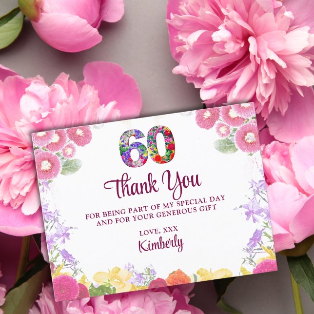 Floral 60e anniversaire carte de remerciements 60  (Créateur téléchargé)