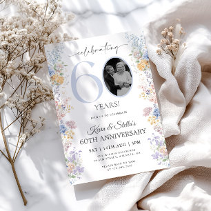 Floral 60th Anniversary Invitation With Photo