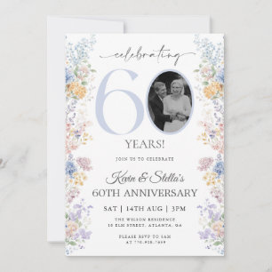 Floral 60th Anniversary Invitation With Photo