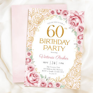 Floral 60th Birthday Blush Pink Gold Feminine Invitation
