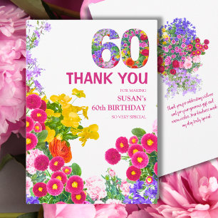 Floral 60th Birthday – Elegant Garden Design Thank You Card