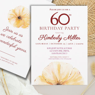 Floral 60th Birthday – Elegant Yellow Bloom Design Invitation