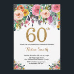 Floral 60th Birthday Invitation Gold Glitter<br><div class="desc">Floral 60th Birthday Invitation for Women. Watercolor Floral Flower. Gold Glitter. Pink,  Yellow,  Orange,  Purple Flower. Adult Birthday. For further customization,  please click the "Customize it" button and use our design tool to modify this template.</div>