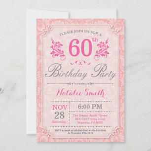 Floral 60th Birthday Invitation Pink for Women