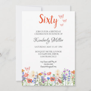 Floral 60th birthday invite 60 years simple flower