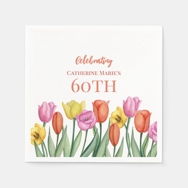 Floral 60th Birthday  Napkin (Front)