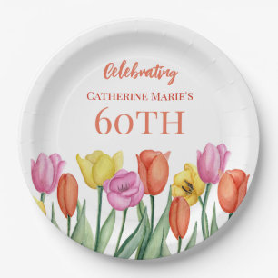 Floral 60th Birthday  Paper Plate