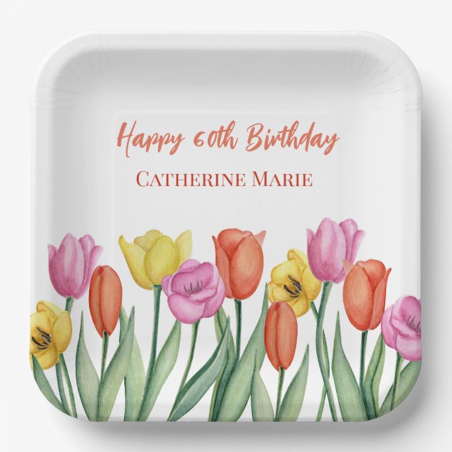 Floral 60th Birthday  Paper Plate (Front)
