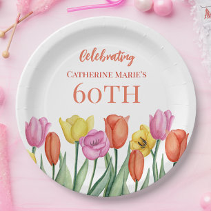 Floral 60th Birthday Paper Plate