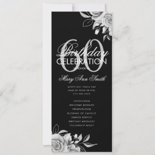 Floral 60th Birthday Program Silver Black w/ Menu