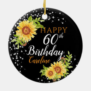 Floral 60th Birthday Sunflower Ceramic Ornament