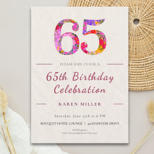 Floral 65th Birthday - Elegant Celebration Invitation