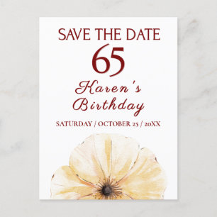 Floral 65th Birthday – Elegant Yellow Bloom Design Announcement Postcard
