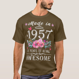 Floral 65th birthday gifts for women, Made In 1957 T-Shirt