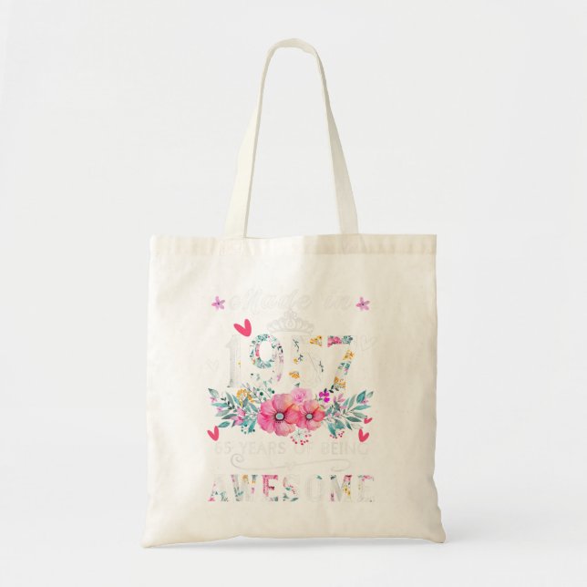 Floral 65th birthday gifts for women, Made In 1957 Tote Bag (Front)