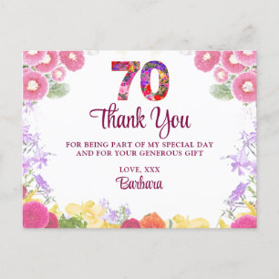 Floral 70e anniversaire carte de remerciements 70 