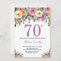 Floral 70e anniversaire Invitation violet