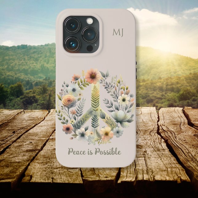 Floral 70s Retro "Peace is Possible" Peace Sign Case-Mate iPhone Case (Creator Uploaded)