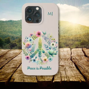 Floral 70s Retro "Peace is Possible" Peace Sign iPhone 13 Pro Case